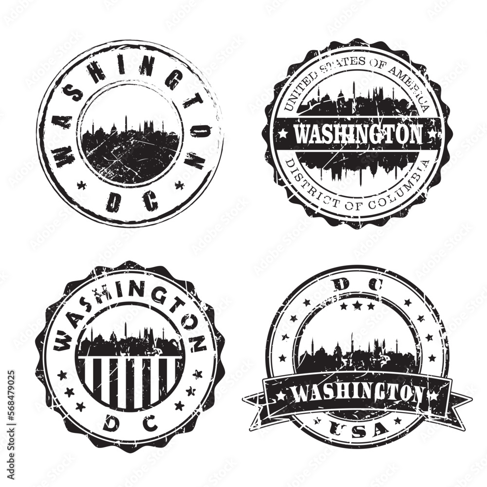 Washington District of Columbia Stamp Skyline Postmark. Silhouette Postal Passport. City Round Vector Icon Set. Vintage Postage Washington District of Columbia Stamp Skyline Postmark. Silhouette Postal Passport. City Round Vector Icon Set. Vintage Postage