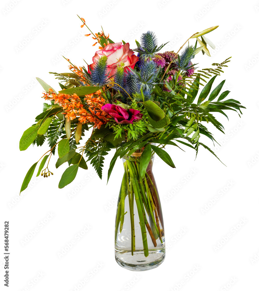 Isolated flower arrangement in a glass vase