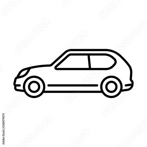 Car icon. Black contour linear silhouette. Side view. Editable strokes. Vector simple flat graphic illustration. Isolated object on a white background. Isolate.