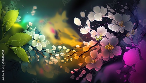 Abstract Flowers flat style background generative ai © Roman