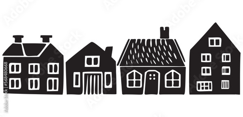 Collection of cute house illustrations. Vector set of village buildings in rustic homestead style. 