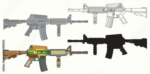 m4 carbine and kalashnikov assault rifle. weapon and army symbol. vector illustration