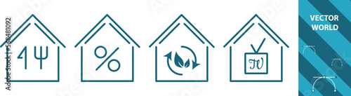 houses with ecology and food, icons for business