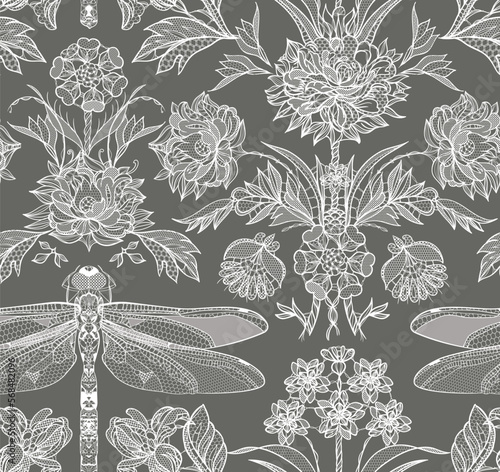 Seamless vintage floral lace pattern