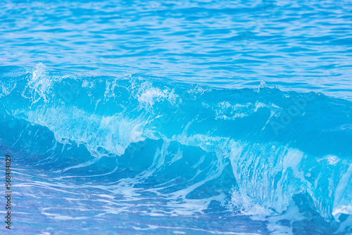 Nature background, start storm on blue sea wave on beach with splash © Parilov