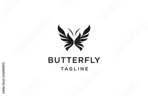 Butterfly logo with line art style design template flat vector illustration