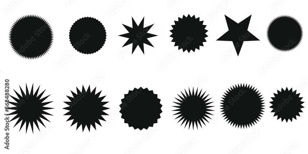 Fototapeta premium Black set of sale sticker, sun stars, retro stars. Flat vector design elements