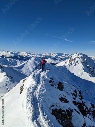Summit ridge to Riedchopf Ronggspitz in Switzerland Austria. Fantastic winter mountain weather. ski mountaineering. High quality photo © SimonMichael