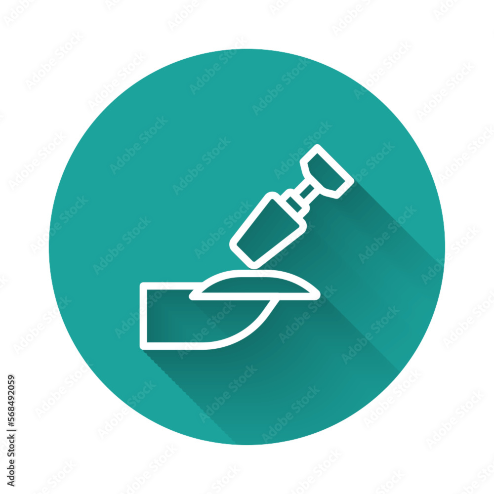 White line Milling cutter for manicure icon isolated with long shadow background. Apparatus for manicure. Manicure tools. Green circle button. Vector White line Milling cutter for manicure icon isolated with long shadow background. Apparatus for manicure. Manicure tools. Green circle button. Vector