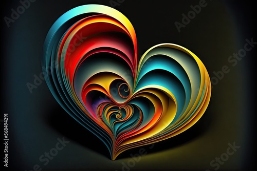 Colorful heart on dark background. 3d rendering  3d illustration.