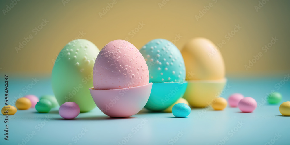 Easter eggs website banner, pastel colors - chocolate, candy, space