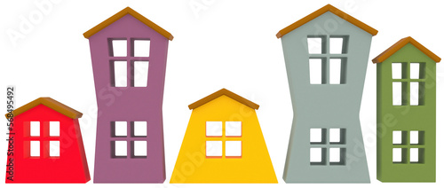 3D rendering of houses on a light background. Multicolored houses. cartoon house. 3D Render.