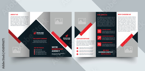 Corporate business trifold brochure template. Modern, Creative and Professional tri fold brochure vector design. Simple and minimalist promotion layout with color. photo