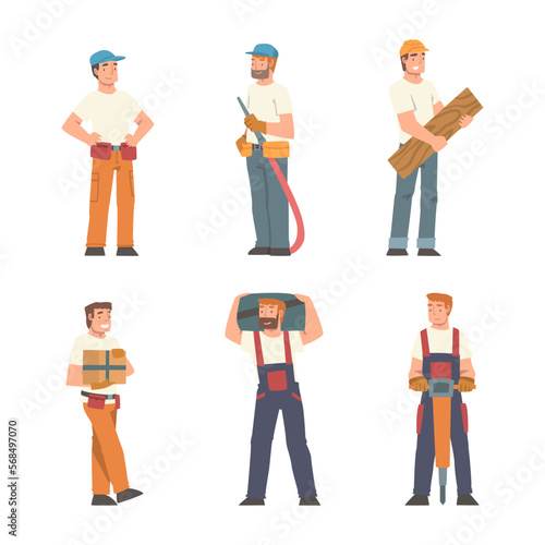 Handyman or Fixer as Skilled Man Engaged in Home Repair Work Vector Set