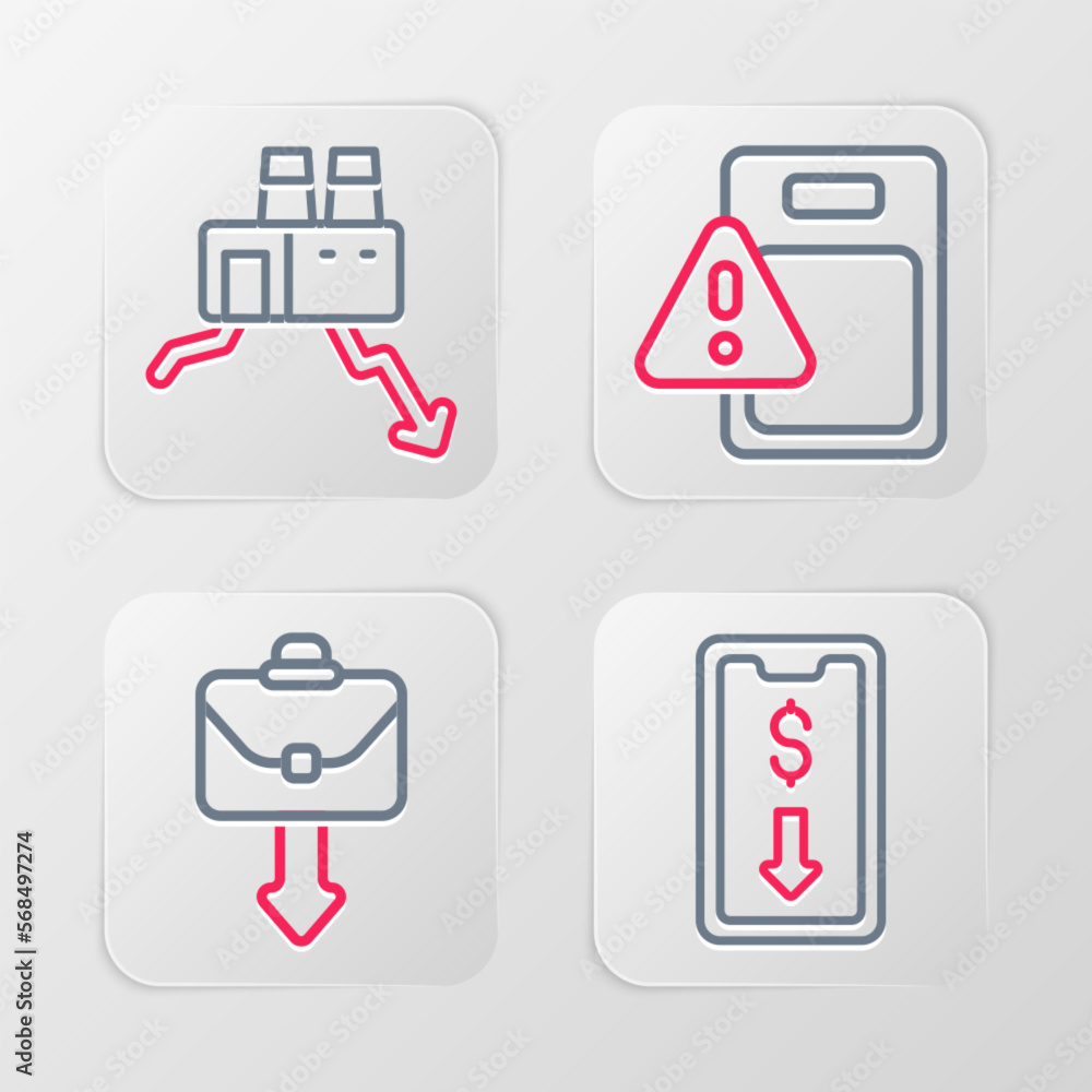 Set line Mobile stock trading, Briefcase, Global economic crisis and Shutdown of factory icon. Vector Set line Mobile stock trading, Briefcase, Global economic crisis and Shutdown of factory icon. Vector