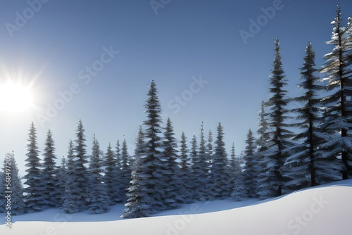 Beautiful winter landscape with snow covered trees in a snowy forest.