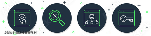 Set line Magnifying glass and delete, Server, Data, Infographic of city map and Secure your site with HTTPS, SSL icon. Vector