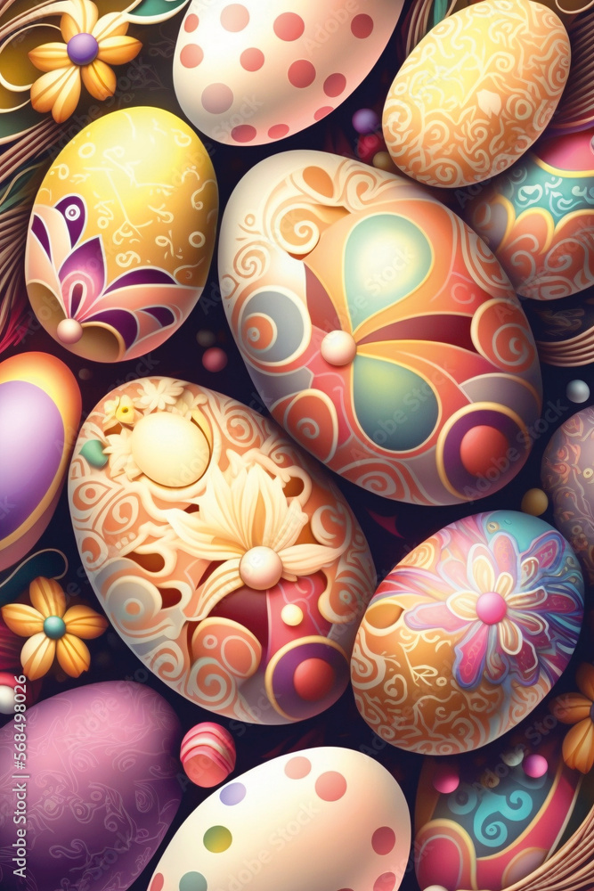 Bunter, klassischer Ostereier-Hintergrund - Ostern - Generative AI Bunter, klassischer Ostereier-Hintergrund - Ostern - Generative AI