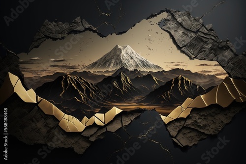 Un paysage de montagne kintsugi minimaliste. Idéal pour le papier peint.