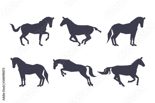 Black Silhouettes of Running Horses for Equestrian Sport Vector Set