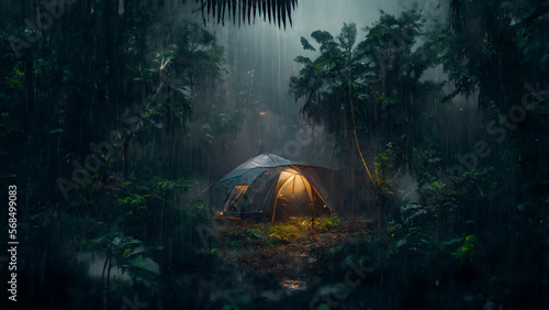 rain on the tent in the forest, tropic, quiet, calm, peaceful, meditation, camping, night, relax