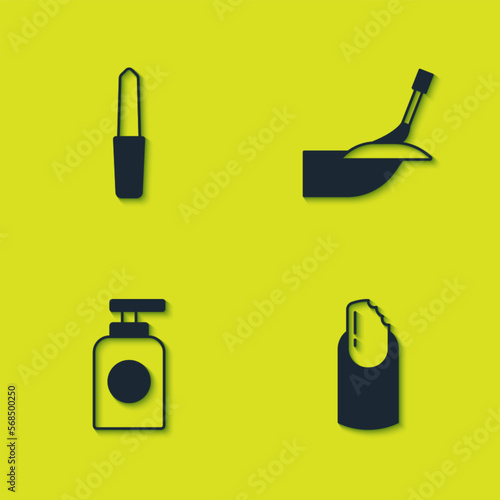 Set Nail file, Broken nail, Tube of hand cream and Manicure icon. Vector