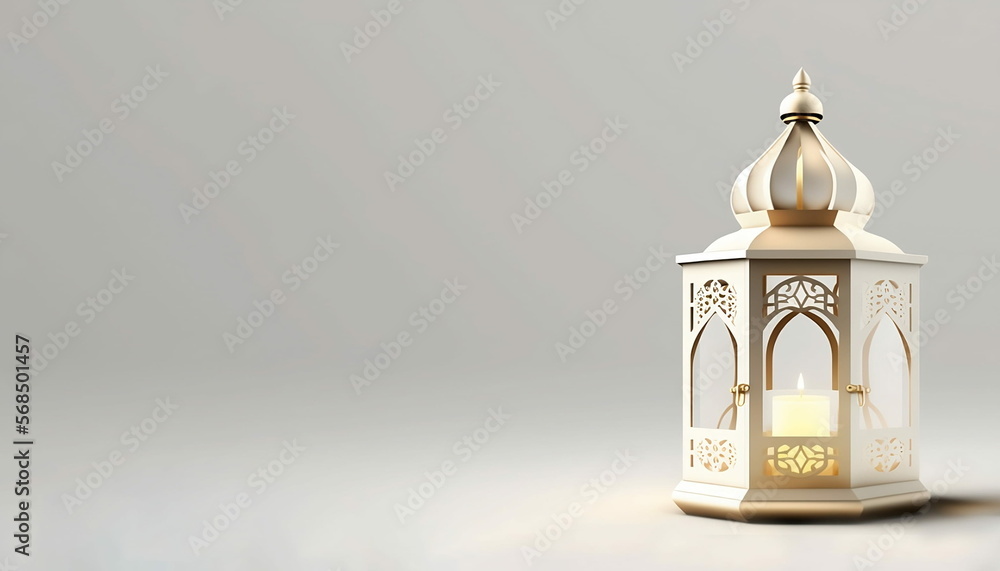White gold Islamic light lantern flat background, with copy space area. Generated with AI. Suitable to use for Ramadan or Eid al-Adha and Eid al-Fitr event White gold Islamic light lantern flat background, with copy space area. Generated with AI. Suitable to use for Ramadan or Eid al-Adha and Eid al-Fitr event