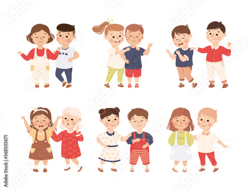 Little Kids Supporting and Comforting Crying Friend Vector Set