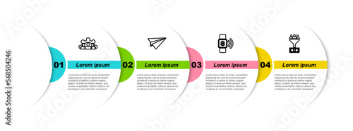 Set line Project team base, Paper plane, Contactless payment and Lead management. Business infographic template. Vector