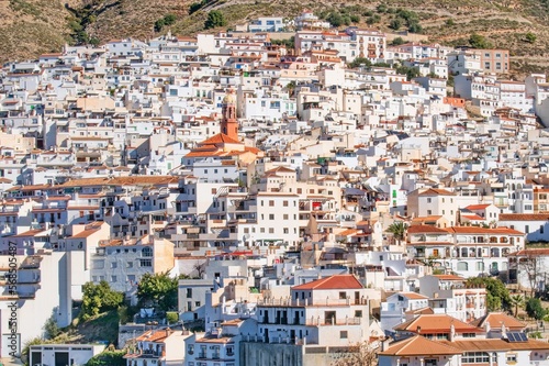 Fototapeta Naklejka Na Ścianę i Meble -  Beautiful arial view on white spanish village Competa, Andalusia, Spain