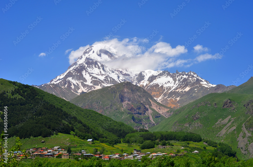Mountain village at the foot of Mount Kazbek.