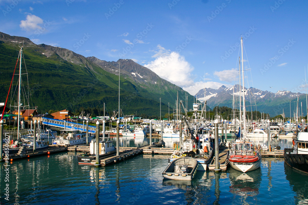 The Valdez, Alaska, Harbor with Fishing Boats Dock at the Docks