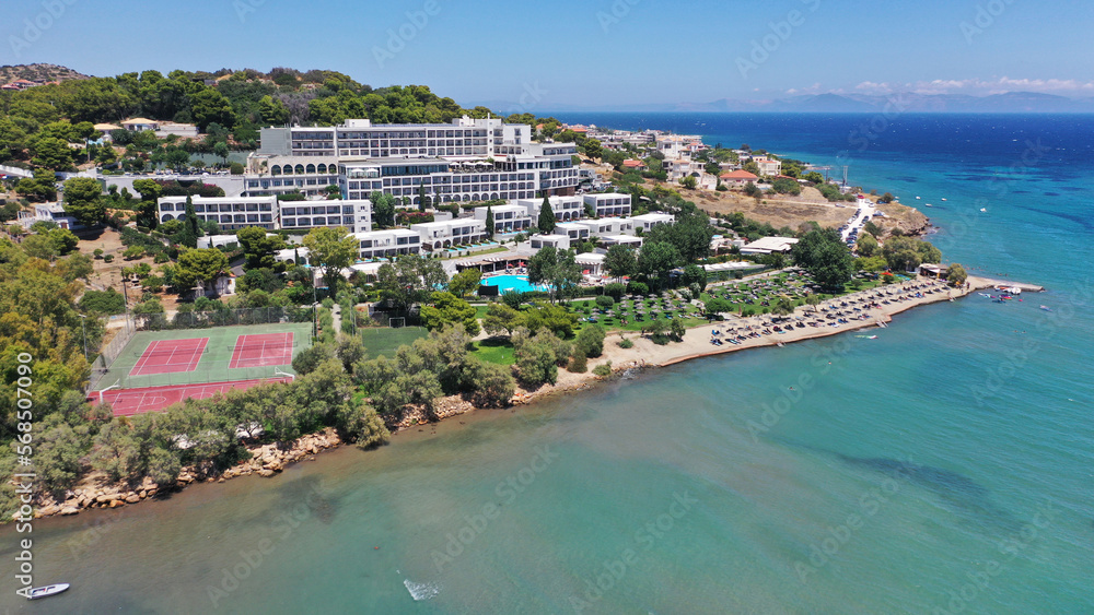 Fototapeta premium Aerial drone photo of beautiful seascape in area of Vravrona, Attica, Greece