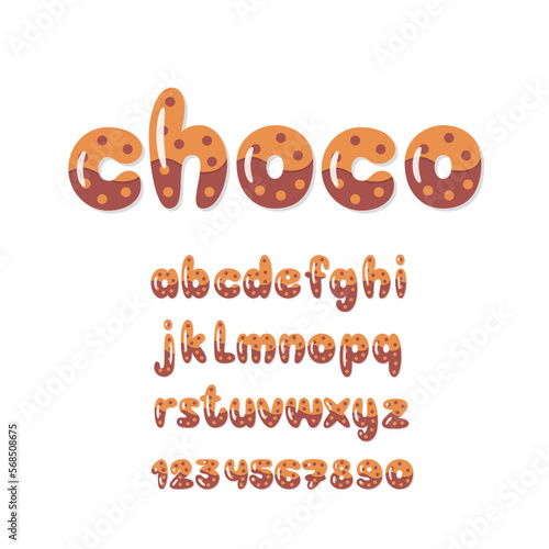 Chocolate Candy Caramel Sweet Font. Cute Yummy Letters and Numbers. Dessert Tasty Alphabet.