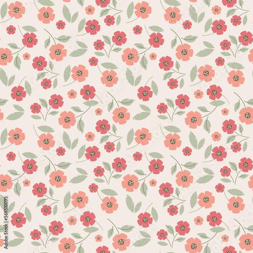 Pastel Floral Seamless Pattern in small Flowers. Vector illustration in simple flat style