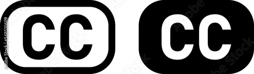 Closed Captioning or CC Sign Subtitles Symbol Solid Black and Line Art Icon Set. Vector Image.