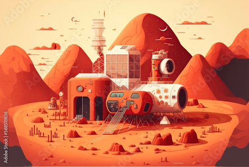 Fototapeta Naklejka Na Ścianę i Meble -  cartoon illustration, a space exploration station or a planet,generative ai