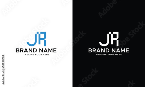 JR logo monogram with up to down style negative space design template isolated on black background