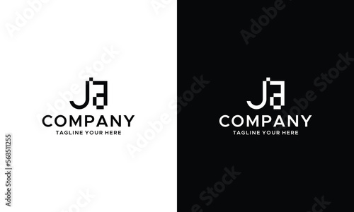 Abstract letter JA logo. This logo icon incorporate with abstract shape in the creative way. on a black and white background.
