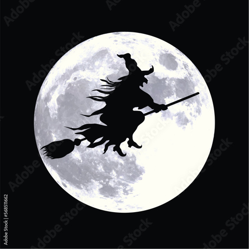 classic witch silhouette by full moon