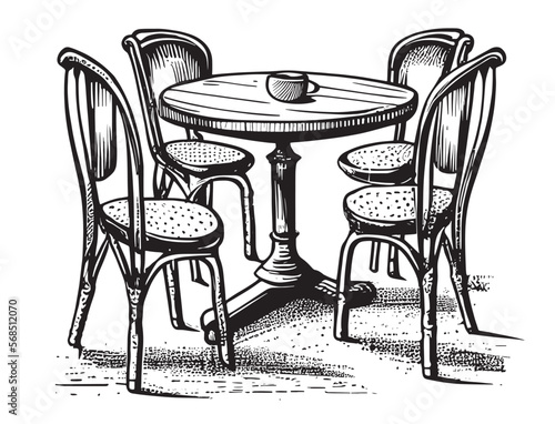 Cafe table with chairs hand drawn sketch in doodle style illustration