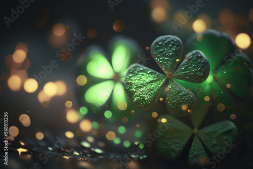 Abstract background for St. Patrick's day with clover leaves. AI Generated.
