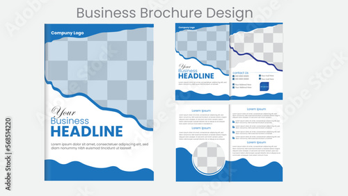 Brochure creative design. Multipurpose template with cover, back and inside pages. Trendy minimalist flat geometric design. Vertical a4 format.