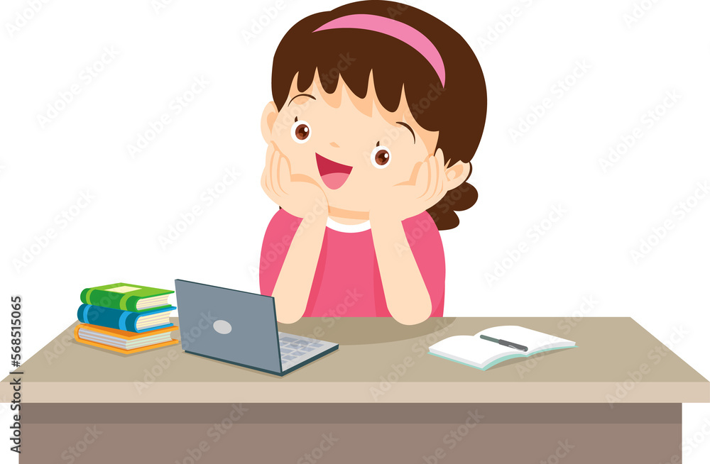 children thinking sitting and rest her chin in hands