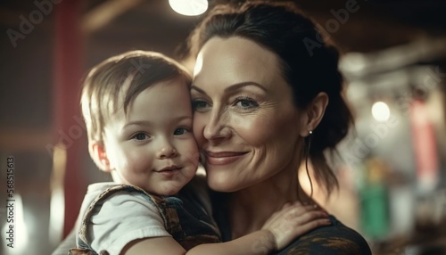 Happy Mother holding a child Mothers day generative ai