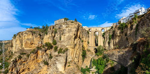 Panoramic view of Puente Nuevo Bridge at sunset in Ronda, Spain on October 23, 2022