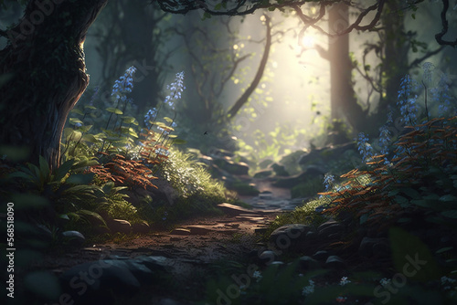 sunlight, fairy forest, octane render, ultrarealistic, dramatic, cinematic, © gidon
