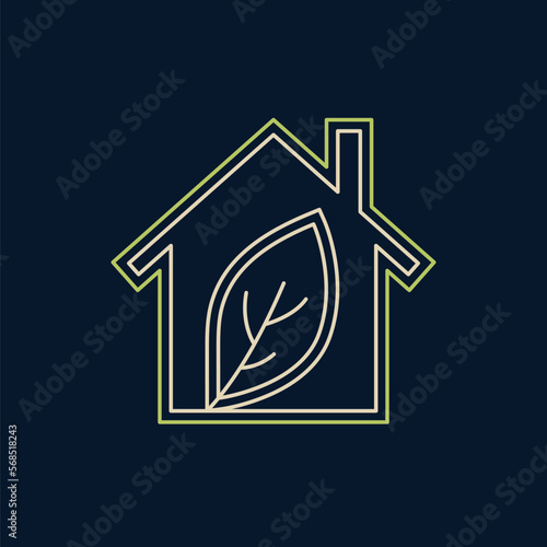 Vector illustration depicts a silhouette of a house with a plant. A sign of an eco-friendly microclimate in the house.