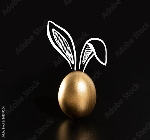 Happy Easter, Rabbits's ears, Gold eggs. Fototapet