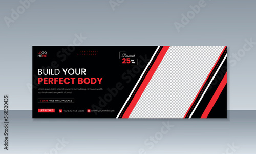 Gym and Fitness training social media facebook cover and web banner design template